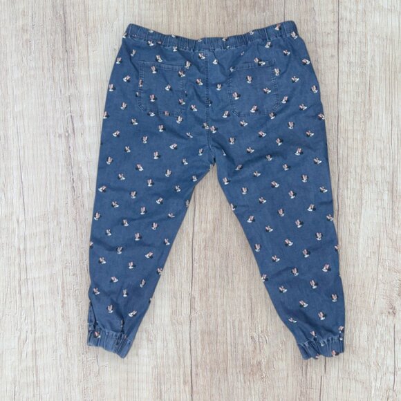 DISNEY Minnie Mouse Pink Bow Ribbon Denim Jeans Jogger Elastic Waist Pants 2X - Picture 3 of 4
